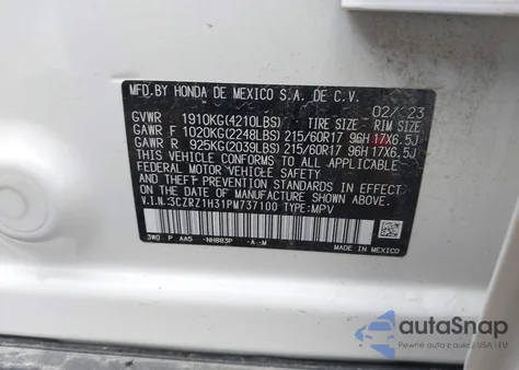 2023 Honda Hr-V 2Wd Lx из США, поврежденный, VIN 3CZRZ1H31PM737100